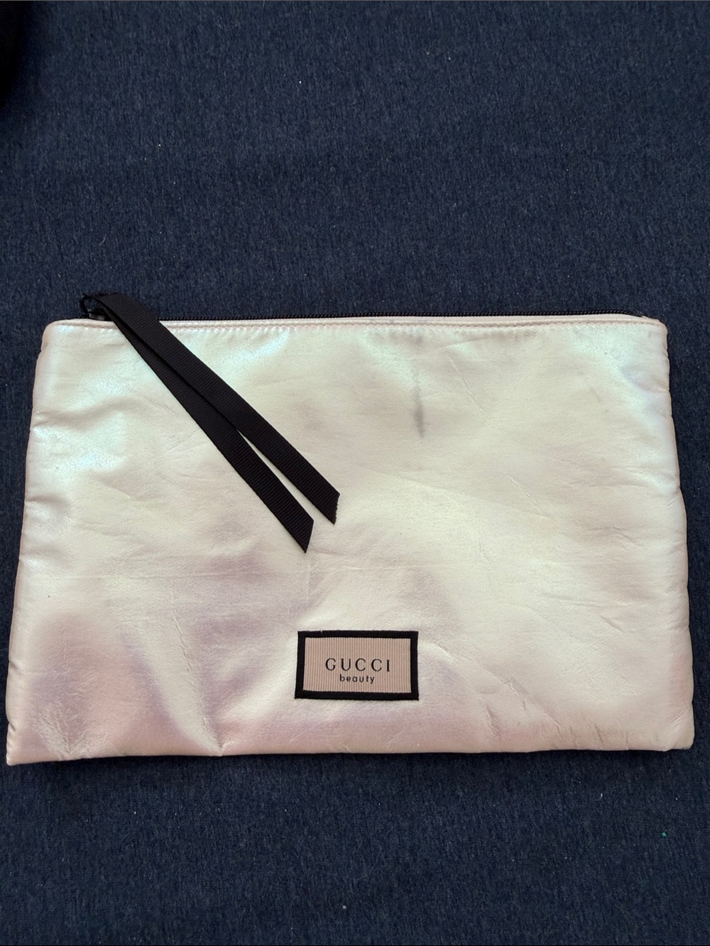 Gucci metallic pearl white cosmetic pouch